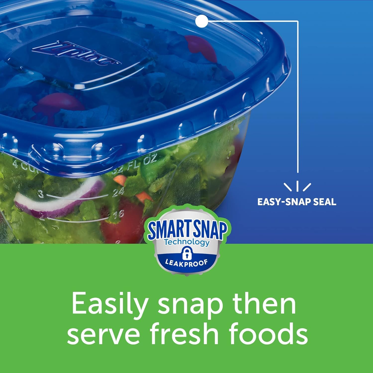 Ziploc Food Storage Meal Prep Containers with Smart Snap Technology, Rectangle, 1.5 QTS, 2 Count, Pack of 3, Clear