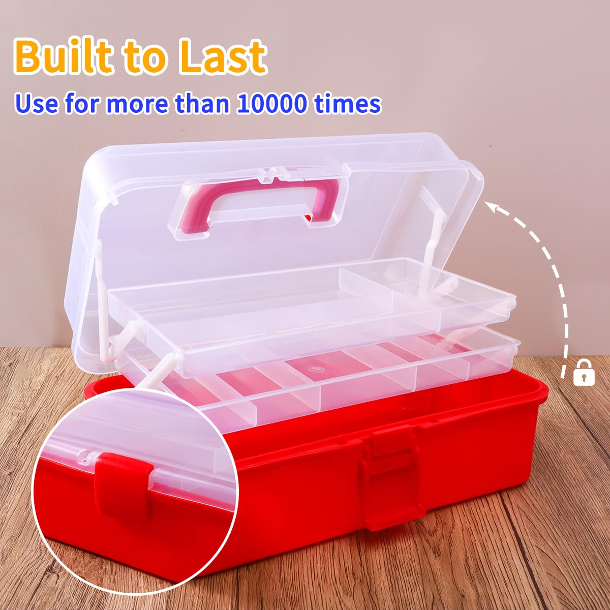 12in Three-Layer Multipurpose Storage Box, Folding Tool Box/Art & Crafts Case/Sewing Supplies Organizer/Medicine Box/Family First Aid Box with 2 Trays