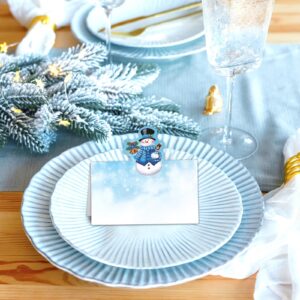 Whaline 90Pcs Christmas Place Cards 2 x 3.5 Inch Blue Purple Snowman Snowflake Tent Name Cards Blank Seat Assignment Labels for Winter Xmas Party Table Setting Supplies