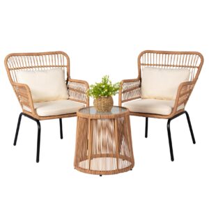 homezillions 3 piece outdoor wicker furniture bistro set, rattan chairs conversation sets porch furniture, wicker patio furniture for balcony poolside backyard