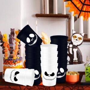 krelhia 16 PCS Christmas Nightmare Party Plastic Cups,Reusable White and Black Plastic Cups Baby Shower Camping Party Supplies for Halloween Skeleton Demon Birthday Party Decoration Supplies (16OZ)