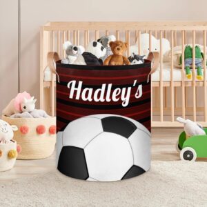 Custom Laundry Basket for Family, Personalzied Laundry Hamper with Name Waterproof Handles, Dirty Clothes Hamper with Text for Bedroom - Red Soccer