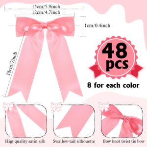 Canlierr 48 Pcs Christmas Pink Twist Tie Bows 5 x 7 inch Pastel Satin Ribbon Bows with Twist Tie Craft Bows for Xmas Gift Wrapping Wedding Birthday