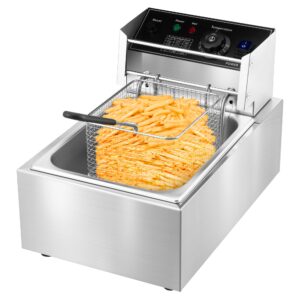 rengue electric deep fryer, 10l large countertop deep fryer with basket, lid, commercial deep fryer with constant temperature control system 110v, 1800w