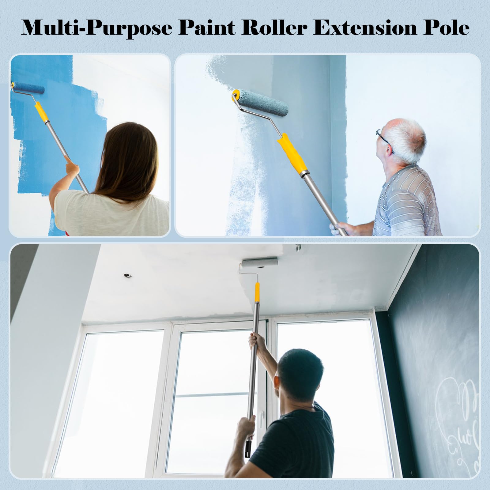 Mister Rui Paint Roller Kit, 10 Pack, 9 Inch Paint Roller Frame with Microfiber Roller Covers, Stainless Steel Extension Pole 3 Segments Total 3 Ft, Paint Supplies for Walls and Ceilings