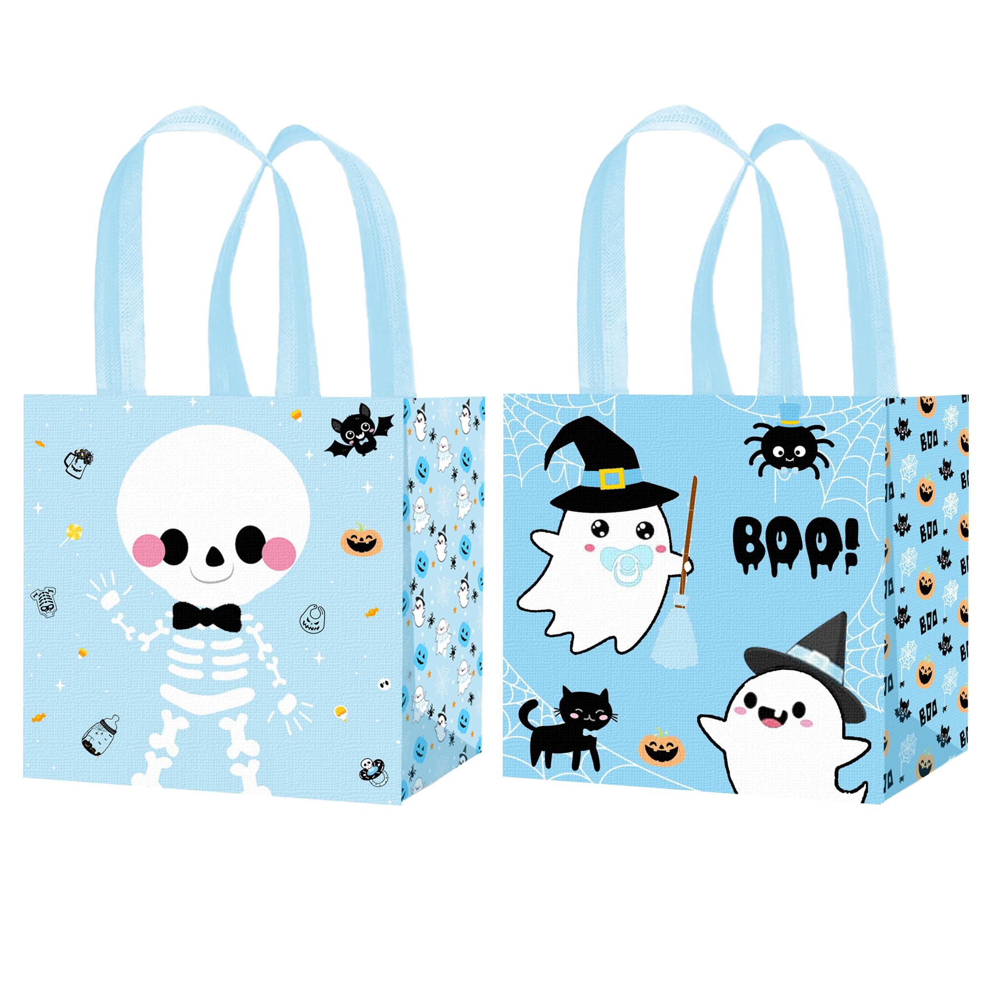 umoni Halloween Non-Woven Treat Bags Halloween Little Boo Baby Shower Treat Bags 12 Pack Blue Ghost Trick or Treat Candy Bags for Hallowen Favor Little Boo Baby Shower Birthday Party Supplies