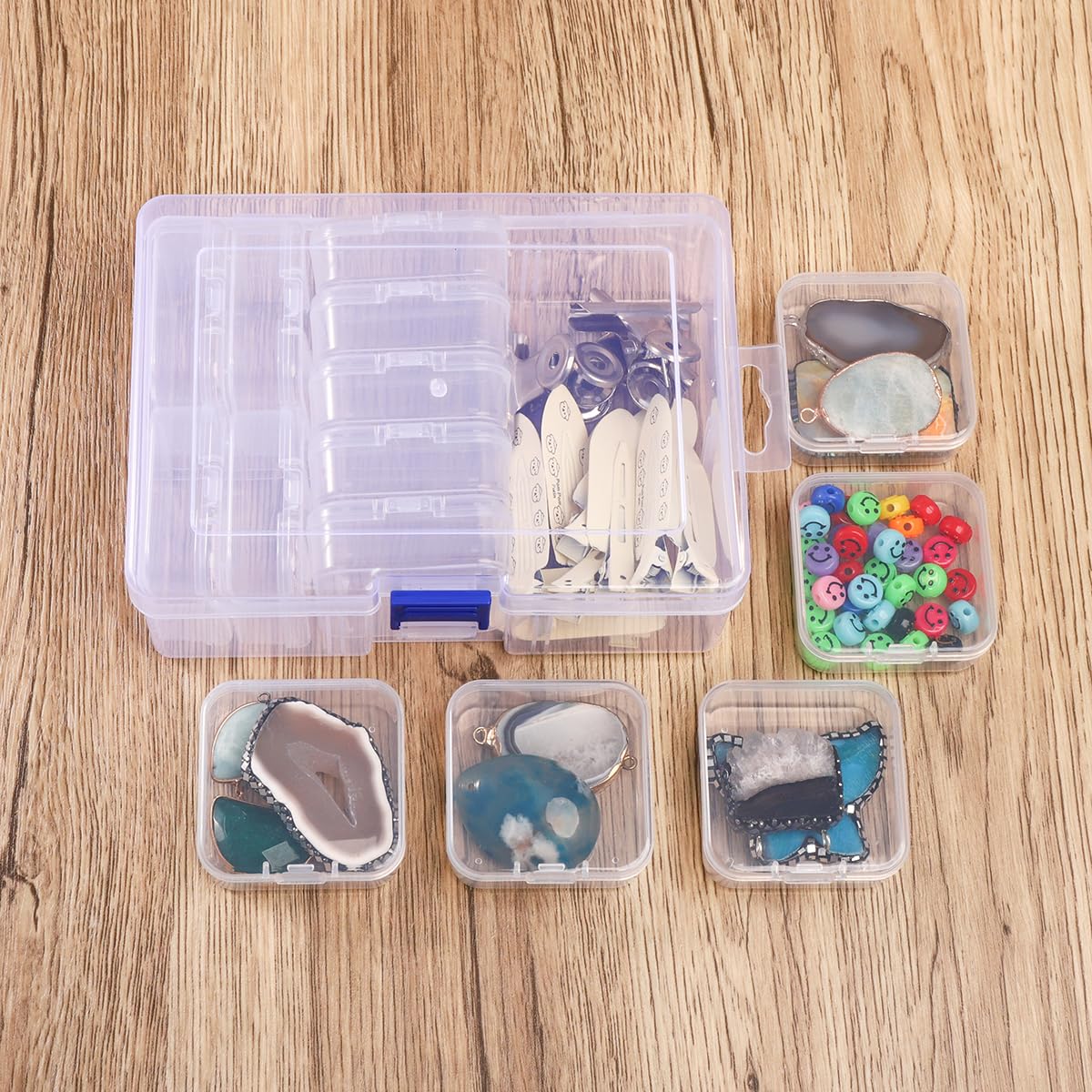 Bead Organizer Box, 14Pcs Small Clear Plastic Storage Containers, 1 Large Craft Organizer Box,Mini Parts Storage Solution for Beading Jewelry Making Diamond Arts Screws Seeds