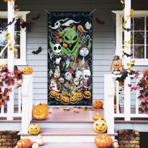 Nightmare Before Christmas Halloween Door Cover Jack Skellington Photo Backdrop Halloween Birthday Party Decorations and Supplies for Home