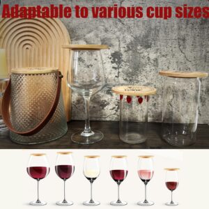 KIKINIKO 6 Pack Wine Glass Covers Funny - Fun Wooden Wine Glass Covers to Keep Bugs Out with Bamboo Toppers - Wine Accessories for Parties, Housewarming Gifts