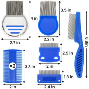 Lice Removal Comb Kit 7 Pcs, Flea and Tick Comb Lice Treatment, Stainless Steel Thread Dandruff Comb, Nit Combs for Thick Hair, Kids, Adults & Pets