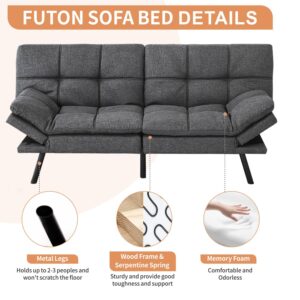 MUUEGM Futon Adjustable Sofa Bed Couch,Memory Foam Modern Loveseat Sofa Take a Nap,Convertible Sofas for Apartment,Bed Room,Living Room,Office,Small Space Dark Gray