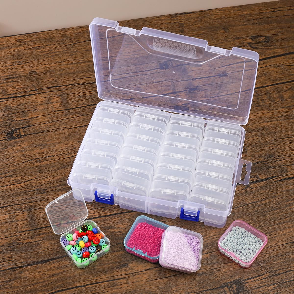 doovide Bead Organizer Box, 28Pcs Small Bead Organizers and Storage Plastic Cases Mini Clear Bead Storage Containers Boxes with Hinged Lid and Rectangle for Bracelet Making DIY Jewelry Craft Nail