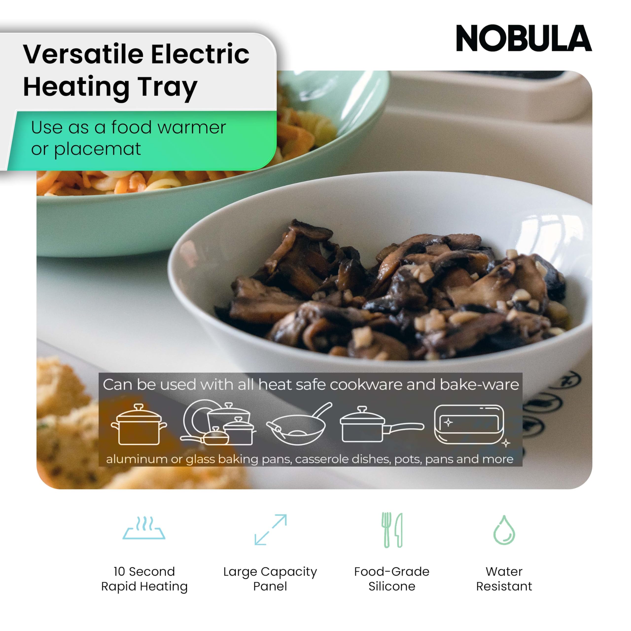 Electric Food Warming Mat by Nobula – Warming Tray for Kitchen & Office with 3 Adjustable Temperatures & Timers – Warming Pad for Countertops, Buffets, Parties – Perfect for Warming Coffee and Meals