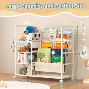 Livilord Kids Bookshelf and Toy Organizer, 3 Tier Bookshelf for Kids, Large Capacity Removable Book Shelf for Kids Rooms, Bedroom, Playroom, Nursery, Metal Toy Storage Organizer with Bookshelf, White