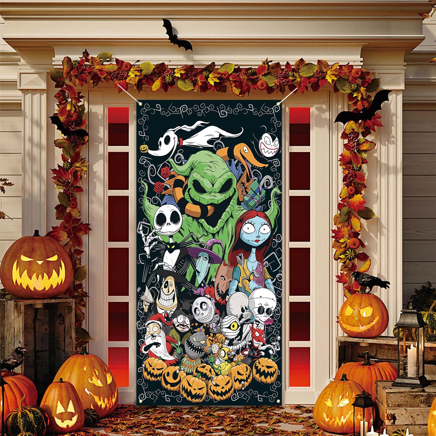 Nightmare Before Christmas Halloween Door Cover Jack Skellington Photo Backdrop Halloween Birthday Party Decorations and Supplies for Home