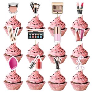 24pcs makeup cupcake toppers - makeup cupcake toppers for girls makeup birthday party decorations cosmetics cake toppers make up party supplies for bridal shower cosmetics party