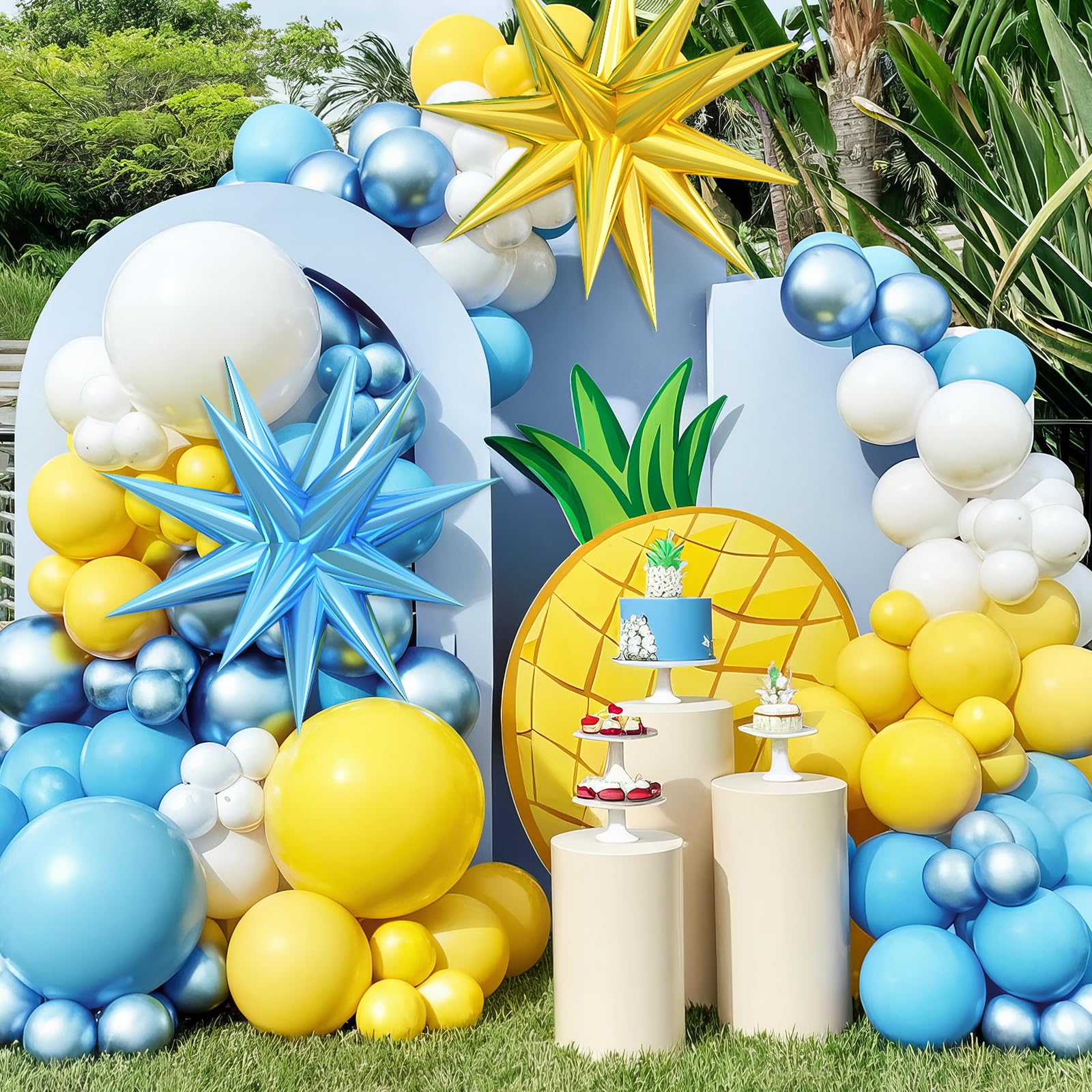 Adorely Yellow Blue Clear Balloon Arch Kit with Explosion Star Balloons, Cartoon Sponge Theme Balloons Garland Kit for Boys Girls Cartoon Sponge Birthday Baby Shower Sponge Bob Party Supplies