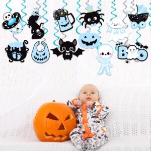 Halloween Baby Shower Hanging Swirls A Baby is Brewing Decorations 20Pcs Halloween Litlle Boo Hanging Decorations Blue Ghost Ceiling Streamers for Pregnancy Gender Reveal Party Supplies