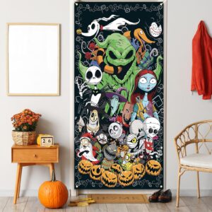 Nightmare Before Christmas Halloween Door Cover Jack Skellington Photo Backdrop Halloween Birthday Party Decorations and Supplies for Home