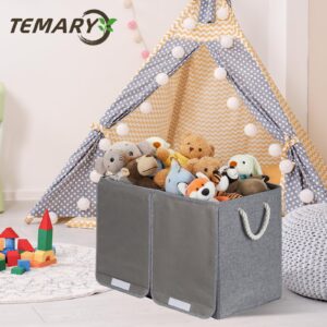 Temary Large Fabric Storage Bin with Lids, Collapsible Storage Organizer with Handles, Storage Basket Fabric Box for Shelf, Home, Closet, Bedroom, 24 ½"x13 x16 (Grey)