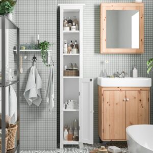 Fmlud Tall Bathroom Storage Cabinet, Bathroom Narrow Cabinet, Slim Storage Cabinet, with Adjustable Shelves and Door, Suitable for Bathrooms, Small Spaces, Kitchens, Living Rooms, White