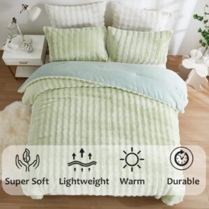 Bedbay Faux Fur Comforter Set King Size Sage Green Comforter Luxury Rabbit Fur Plush Fuzzy Furry Bedding Set 3 Pieces Soft Warm Shaggy Velvet Reversible Quilt Duvet Set for Boys Girls Kids