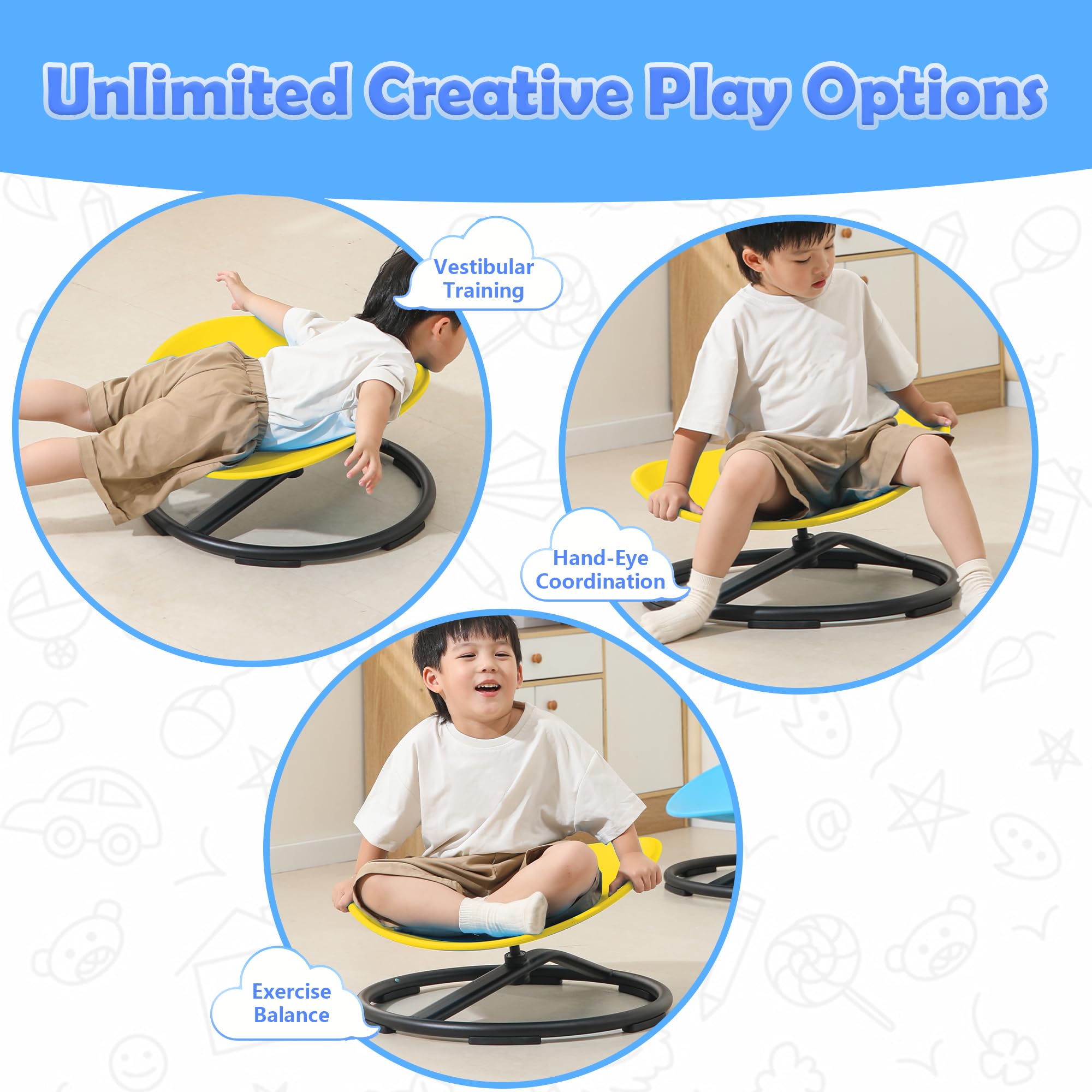 makarci Kids Sensory Swivel Chair - Spinning Chair for Autistic Kids, Toddlers & ADHD, Sit and Spin Toy for Autism Sensory Play, Body Coordination, and Relieving Motion Sickness(Yellow)