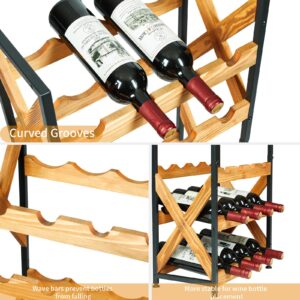 LUMAMU 20 Bottle Wine Rack Freestanding Floor with Wood Top,Wobble-Free 5 Tier Wine Display Storage Stand Shelf,Stackable Modular Wine Bottle Holder Rack for Kitchen,Cellar,Living Room