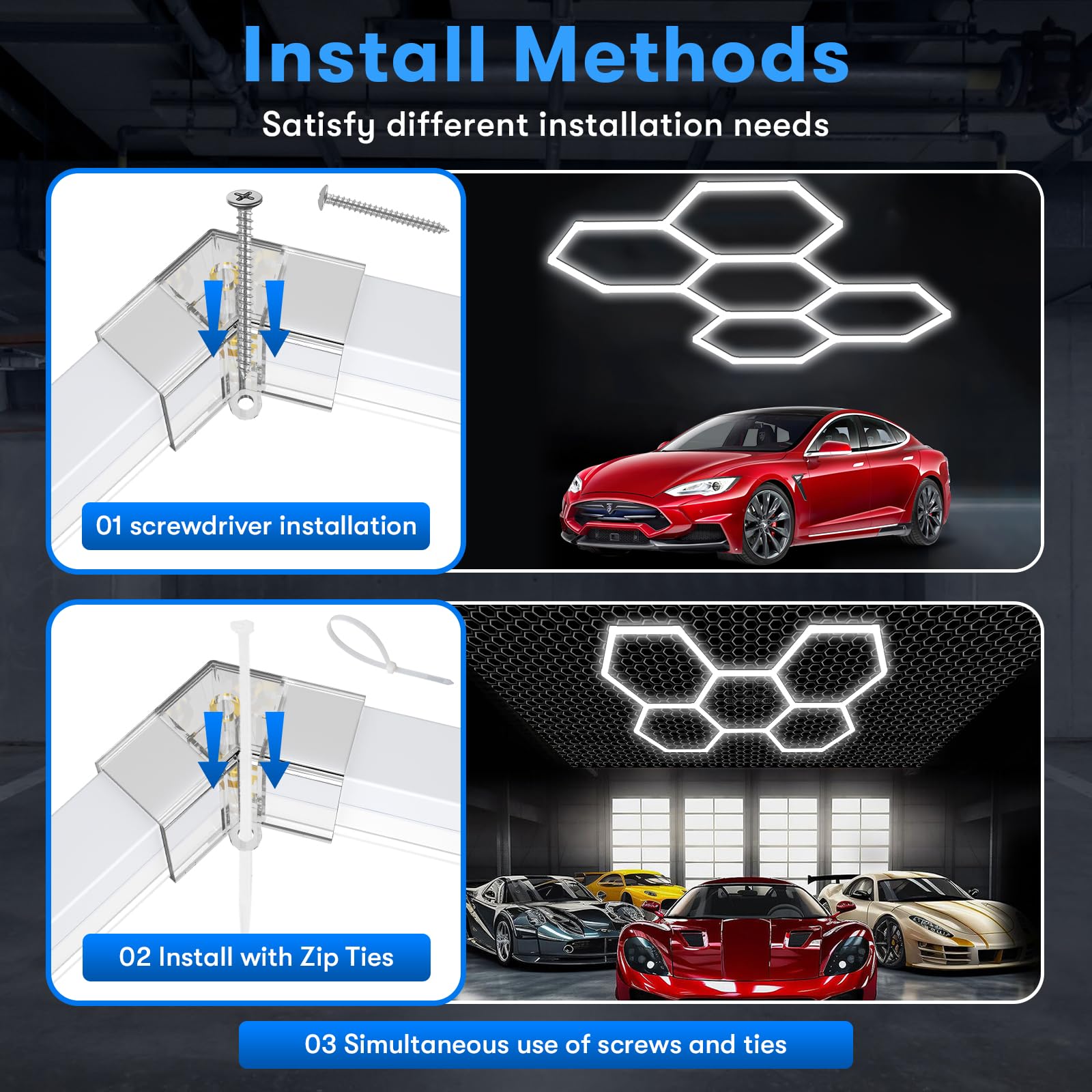 wowspeed Hexagon Garage Light, 168W 17976LM Hexagon Led Garage Light, AC85-265V 6500K 25 Packs Led Shop Lights, 5 Grid Honeycomb Garage Light for Warehouse Gym Basement Car Beauty Car Detailing Shop