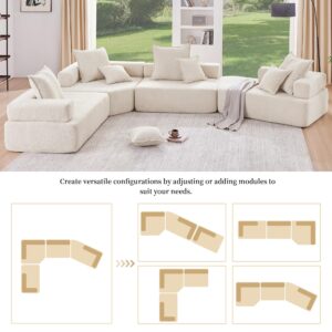 FREESNOOZE Oversized Modular U Shaped Sectional Sofa, Modern Minimalist Boucle Sofa for Living Room, 4PC Free Combination, Beige