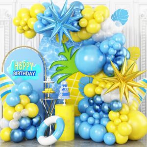 adorely yellow blue clear balloon arch kit with explosion star balloons, cartoon sponge theme balloons garland kit for boys girls cartoon sponge birthday baby shower sponge bob party supplies