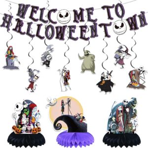 welcome to halloween town party decorations,christmas nightmare party supplies halloween banner hanging swirls and honeycomb for halloween baby shower birthday party supplies