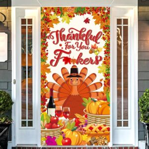 large 70.8''x 35.4'' friendsgiving party decorations door cover, thankful for you banner for friendsgiving decorations,happy friendsgiving banner thanksgiving door cover for indoor outdoor