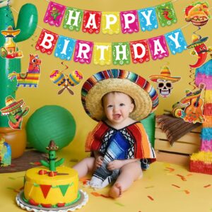 Lemicin 9PCS Mexican Fiesta Party Decorations - 1 PCS Happy Birthday Banner and 8 PCS Cinco de Mayo Mexican Hanging Swirl Party Supplies Mexican Themed Taco Birthday Party for Birthday, Festival