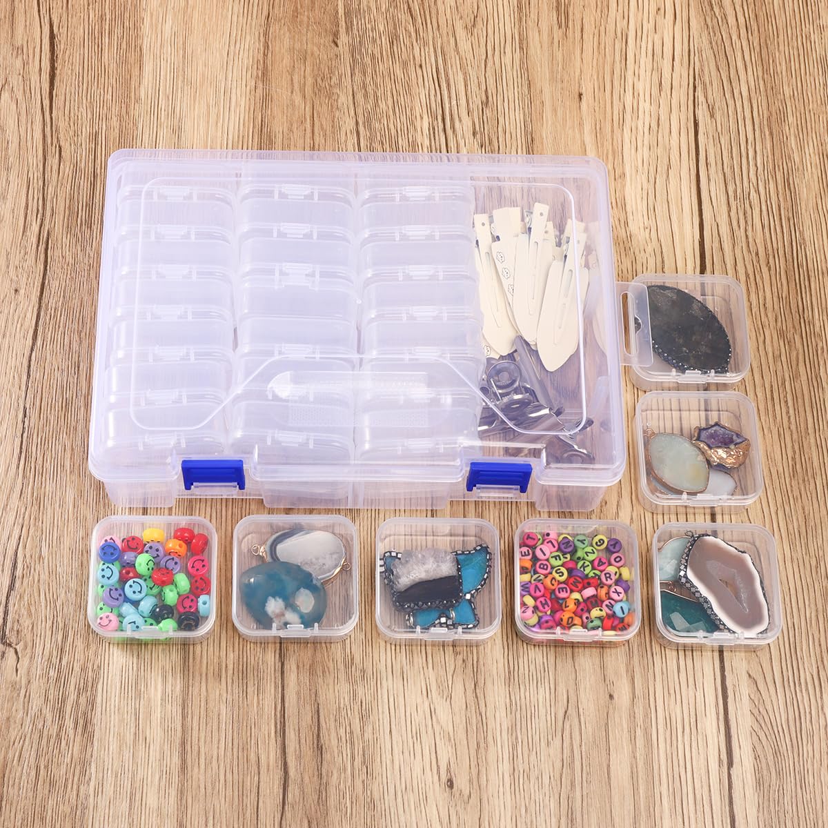 doovide Bead Organizer Box, 28Pcs Small Bead Organizers and Storage Plastic Cases Mini Clear Bead Storage Containers Boxes with Hinged Lid and Rectangle for Bracelet Making DIY Jewelry Craft Nail