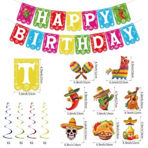 Lemicin 9PCS Mexican Fiesta Party Decorations - 1 PCS Happy Birthday Banner and 8 PCS Cinco de Mayo Mexican Hanging Swirl Party Supplies Mexican Themed Taco Birthday Party for Birthday, Festival