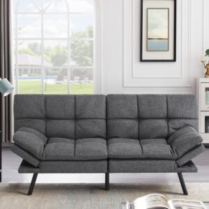 muuegm futon adjustable sofa bed couch,memory foam modern loveseat sofa take a nap,convertible sofas for apartment,bed room,living room,office,small space dark gray