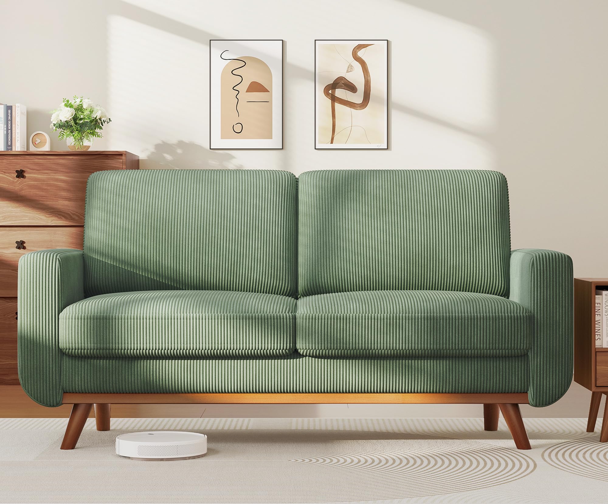 Vesgantti 68" Loveseat Sofa Green, Comfy Corduroy Couch with Spring Cushion, Sofa Couch with Solid Wood, Modern Couch with Deep Seat, Sofa for Bedroom, Loveseat for Living Room, Green Office Couch