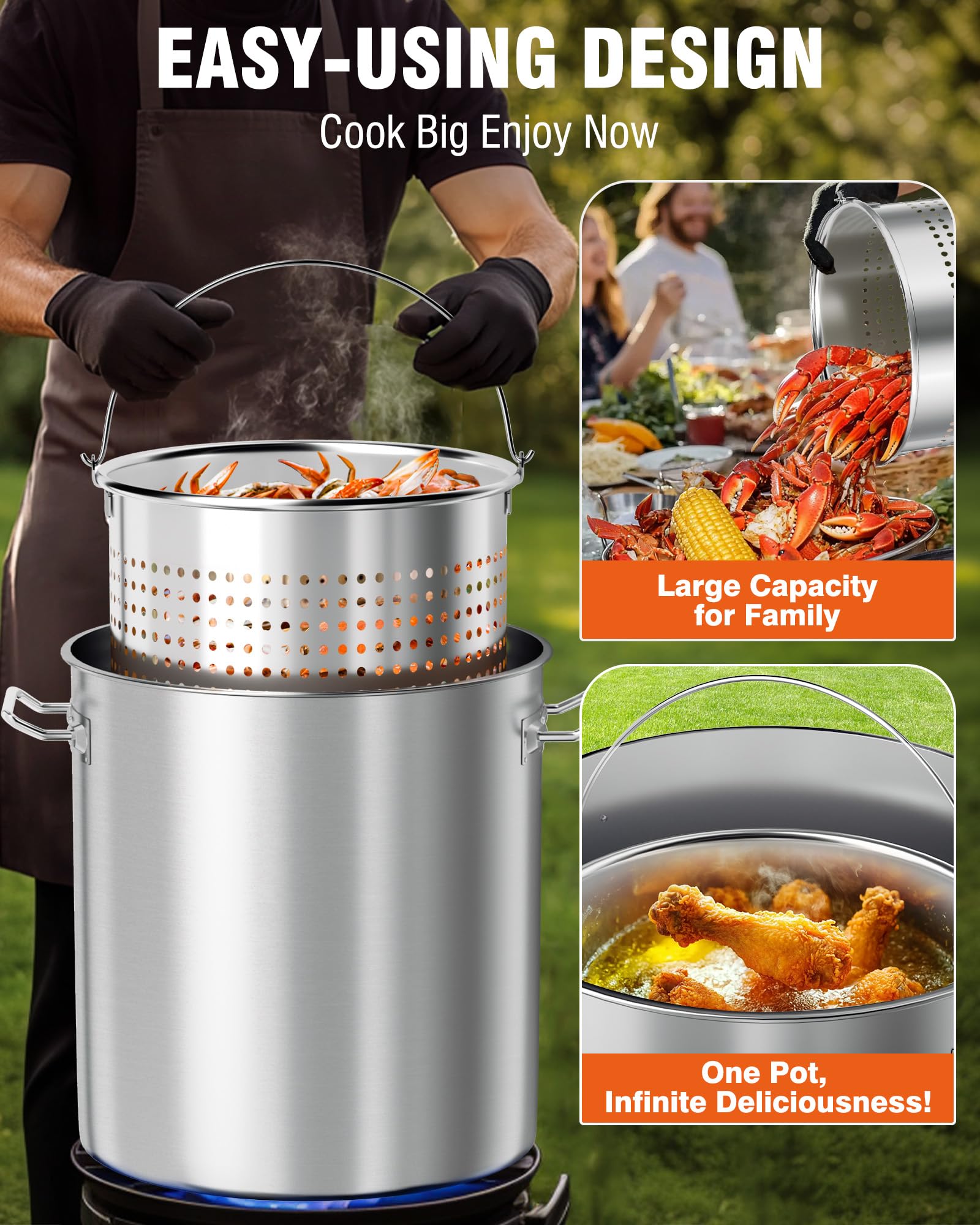 PYY Seafood Boil Pot - Turkey Fryer with Basket & Lid, Stainless Steel Crab Lobster Crayfish Shrimp Stock Pot Boiler Deep, Fried Cooker for Commercial Outdoors or Gatherings, 60qt