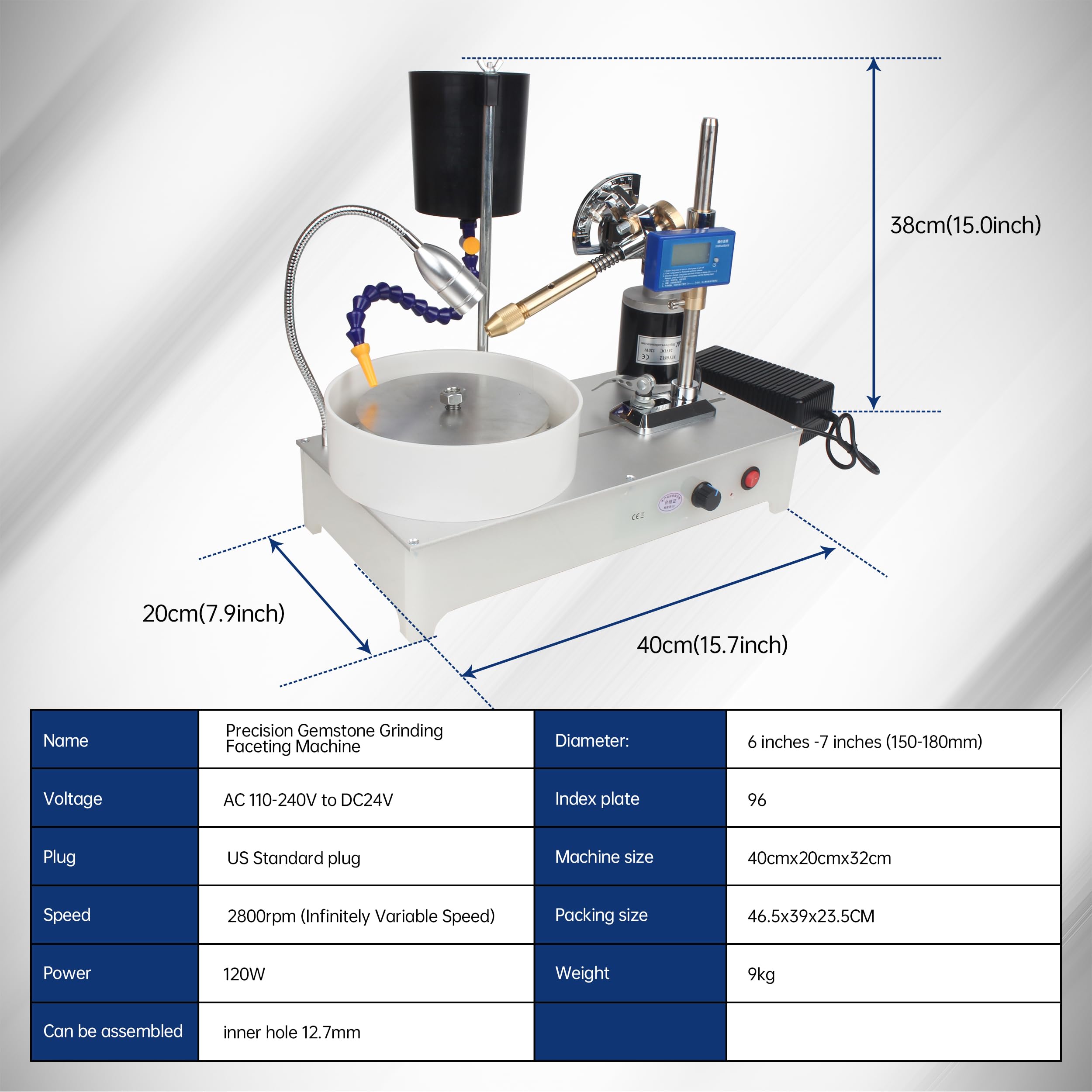 CNCTOPBAOS Precision Gemstone Grinding Polishing Angle Machine,120W 2800rpm Faceted Gem Faceting Jewelry Polisher Cutting Flat Grinder,24V DC Infinitely Variable Speed Lapidary Machine Digital Display