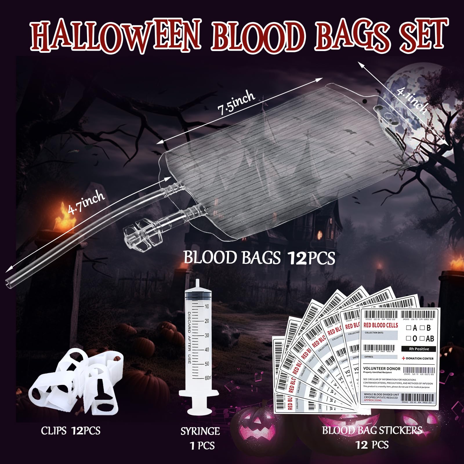 leconico Halloween Blood Bags for Drinks - 12pcs Halloween Blood Bags, 350ML Halloween IV Blood Bags, Blood Bags Drink Pouches for Halloween, Christmas, Vampire Themed Parties and Masquerade