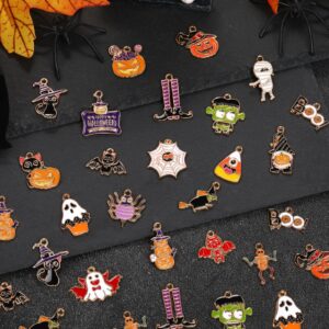 MARFOREVER 40 Pcs/20 Pairs Halloween Charms, Enamel Halloween Charms Bulk Pumpkin Bat Skeleton Witch Spider Candy Charm Pendants for Jewelry Bracelet Necklace Making