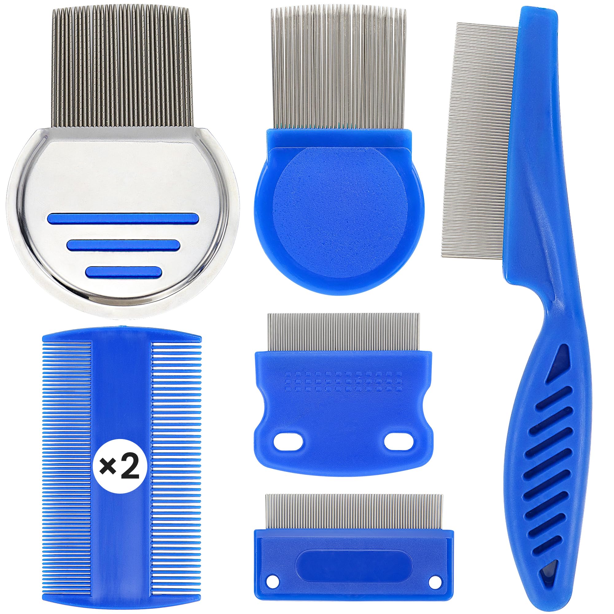 Lice Removal Comb Kit 7 Pcs, Flea and Tick Comb Lice Treatment, Stainless Steel Thread Dandruff Comb, Nit Combs for Thick Hair, Kids, Adults & Pets