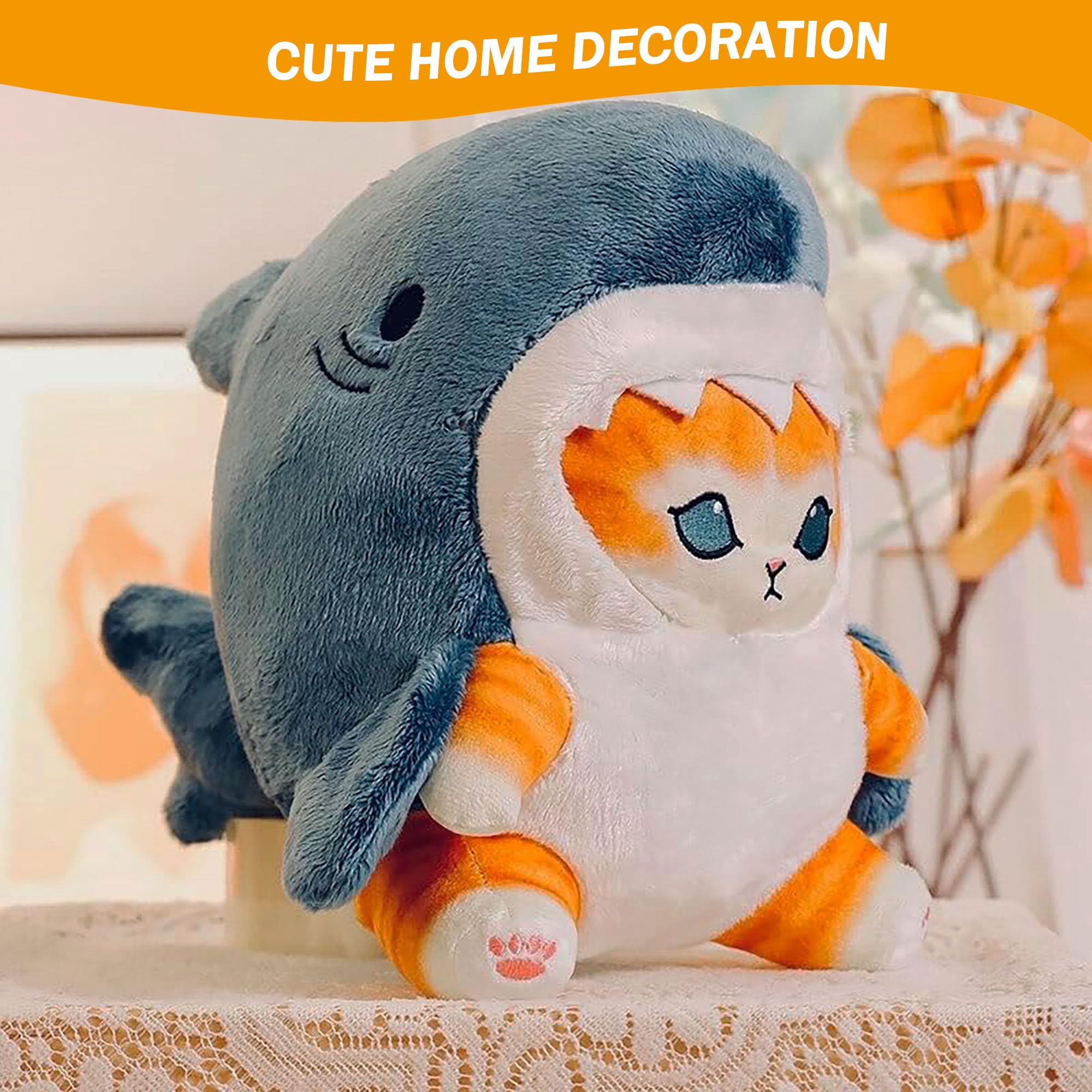 Generic 8'' Cute Shark Cat Plush Toy Soft Shark Cat Stuffed Animal Plushies Toy Figure Doll Pillow Birthday for Kids