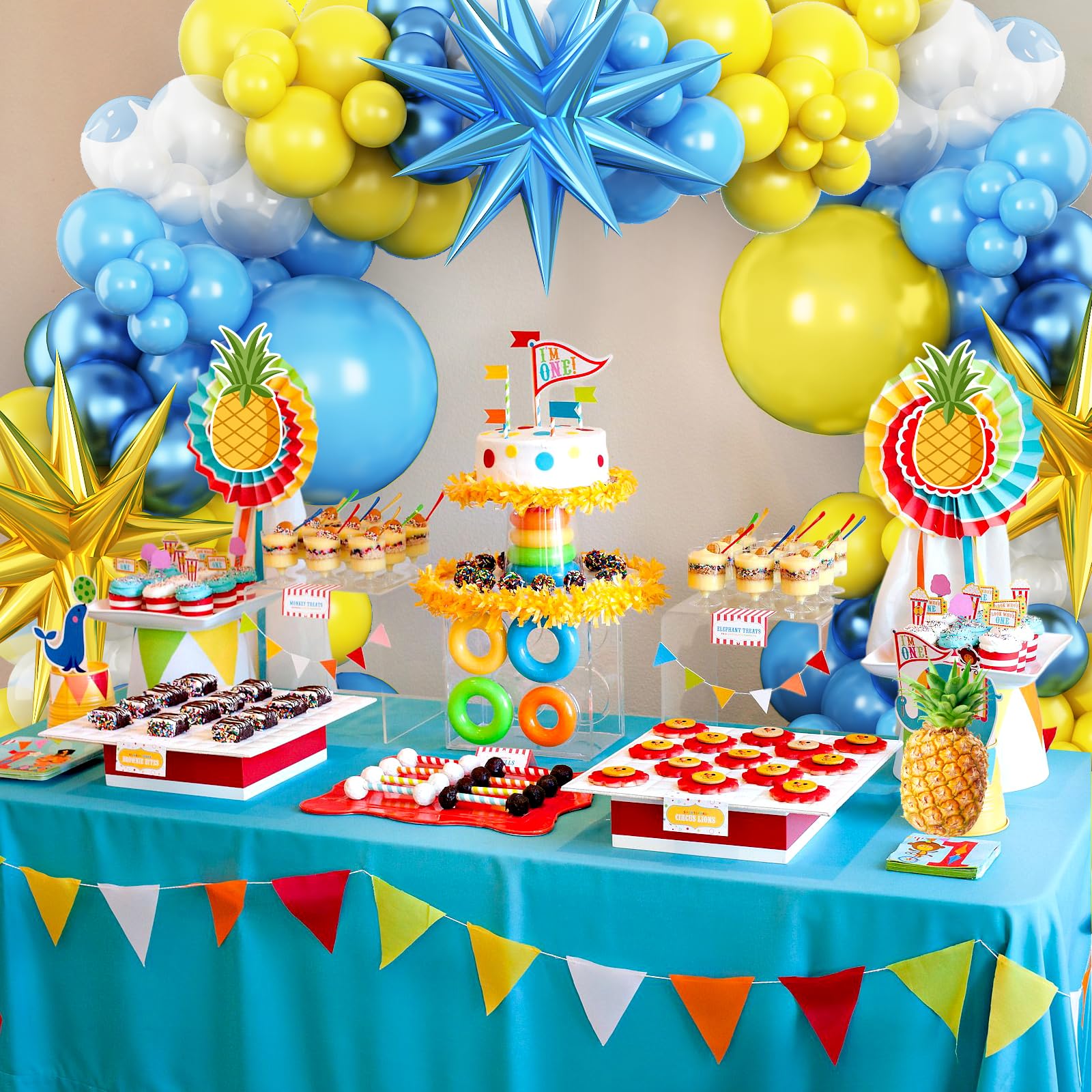 Adorely Yellow Blue Clear Balloon Arch Kit with Explosion Star Balloons, Cartoon Sponge Theme Balloons Garland Kit for Boys Girls Cartoon Sponge Birthday Baby Shower Sponge Bob Party Supplies