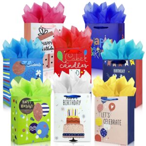 mumululu 8 pack birthday gift bags with ribbon handle and tissue paper funny glitter happy birthday gift bags for birthday gift wrapping presents