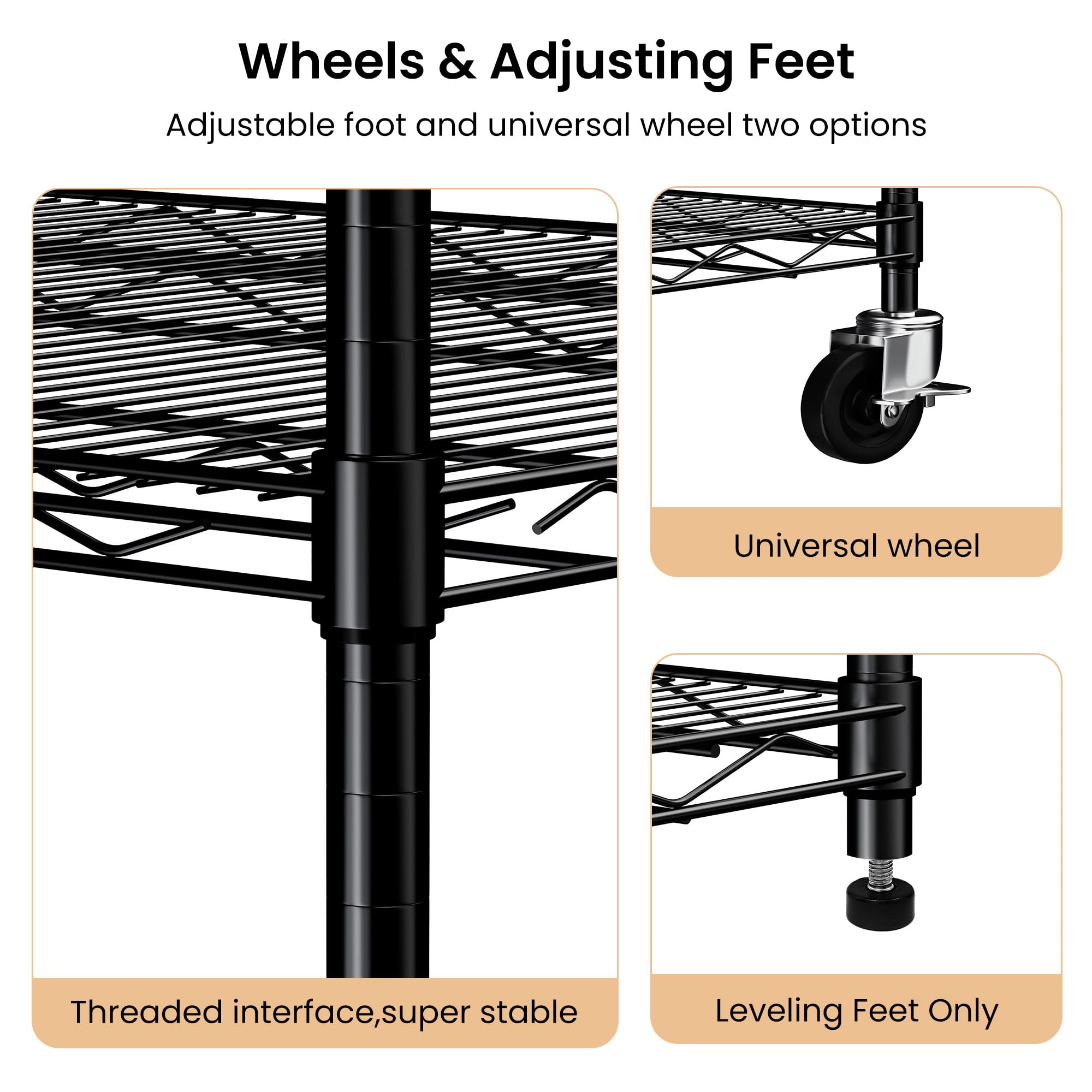 RenwDong 5-Tier Metal Wire Shelving Unit with Wheels, 60" L×24" W×72" H Heavy-duty Adjustable Shelving and Storage racks, for Commercial, School, Home, Garage, Warehouse, Industrial(black)