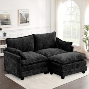 77.6" Sectional Sofa Cloud Couch with Ottoman, Comfy Deep Seat Sofa L Shaped Couch Modern Chenille Sofa Sleeper 2-Seat Loveseat Sectional Sofa Couch for Living Room Apartment, Black Sofa Couch