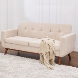 tbfit loveseat sofa, 65" w mid century modern love seat couches for living room, button tufted upholstered small sofa couch for bedroom, oatmeal