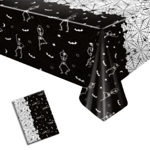 disposable halloween skeleton skull tablecloth plastic black rectangle vinyl table cloths for birthday party decoration supplies spider web scary bat table cover